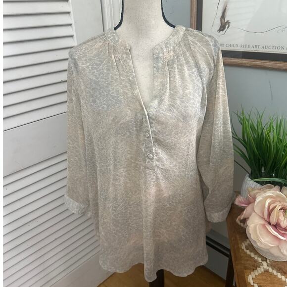 ROSE OLIVE Womens Tunic Beige Abstract Print Sheer Relaxed Boho Neutral | 1X - Picture 2 of 10